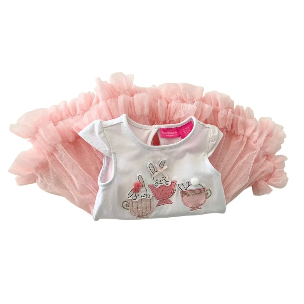 Isaac Mizrahi Peach Tulle Easter Ruffle Dress w/ Bunnies | Baby Girl 0-3 Months